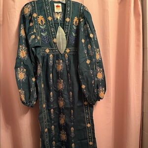 FARM Rio Dark Green Embroidered Dress